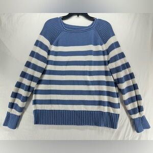 Aerie Striped Rolled Collared Sweater Blue White Nautical Oversized Womens XS